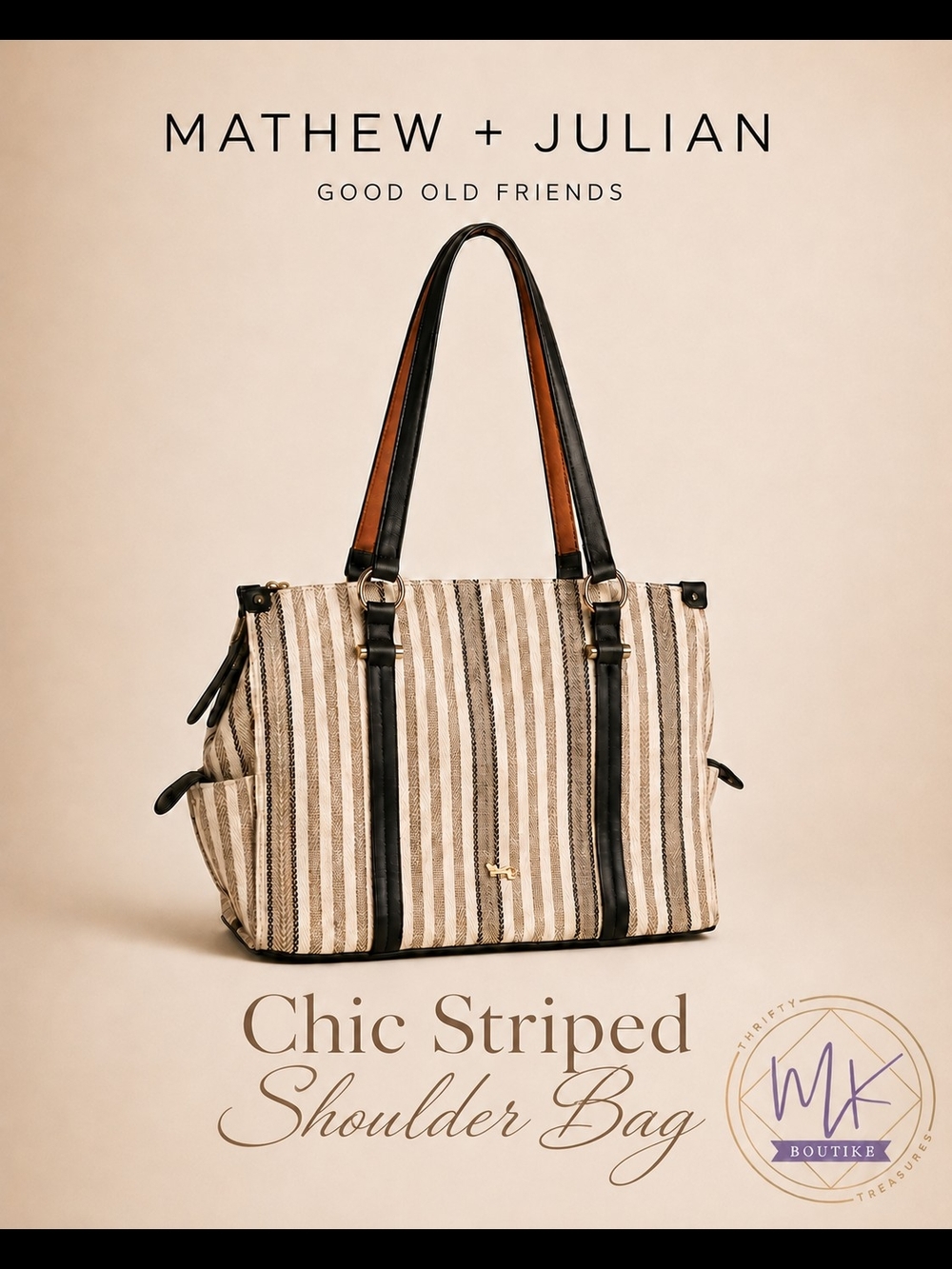 Mathew + Julian “Good Old Friends” Chic Striped Shoulder Bag
